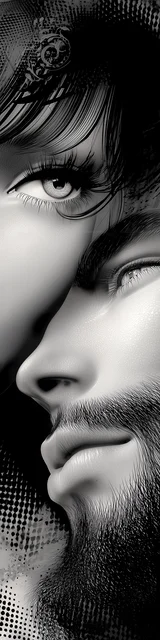 Free dark romance bookmark featuring a close-up of a gray-toned couple